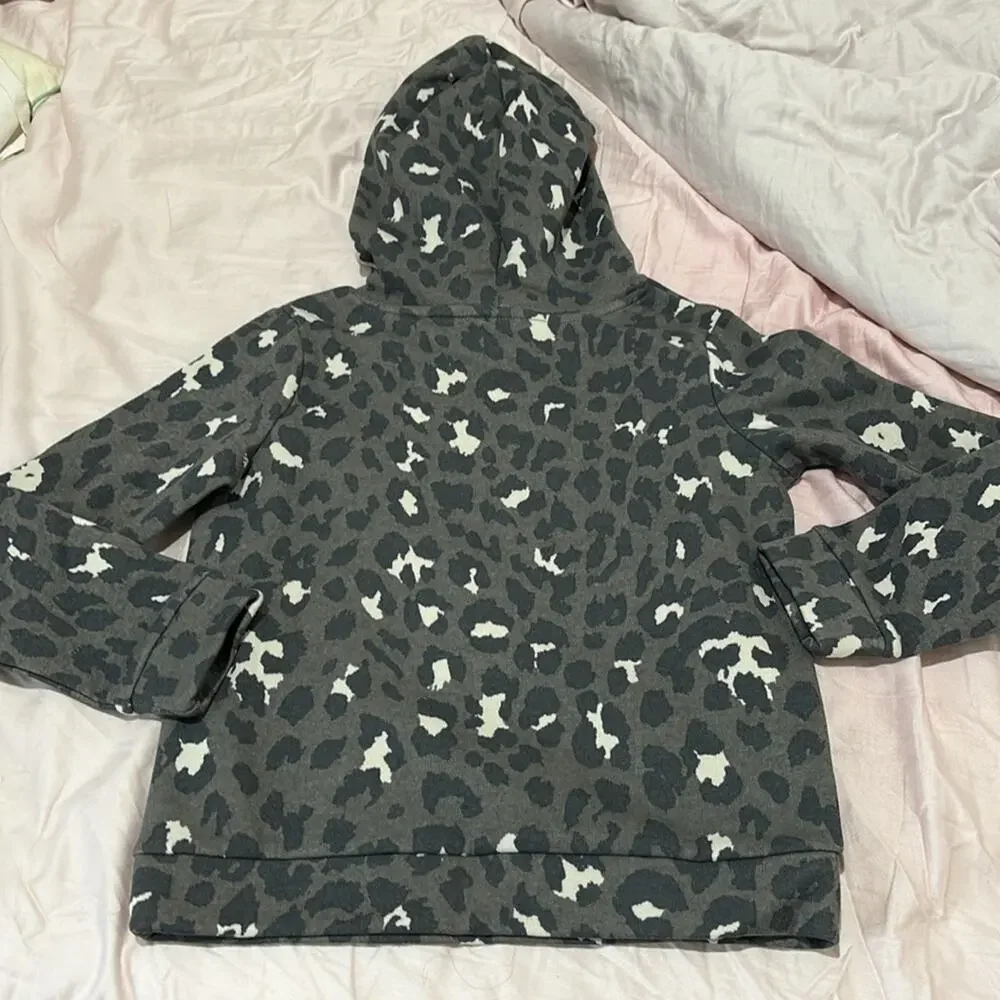 members mark 7/8 animal print grayish perfect at heart flip sequin hoodie NWT
